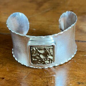 Rustic cuff Silvertone Avant Garde Cuff Bracelet  Signed